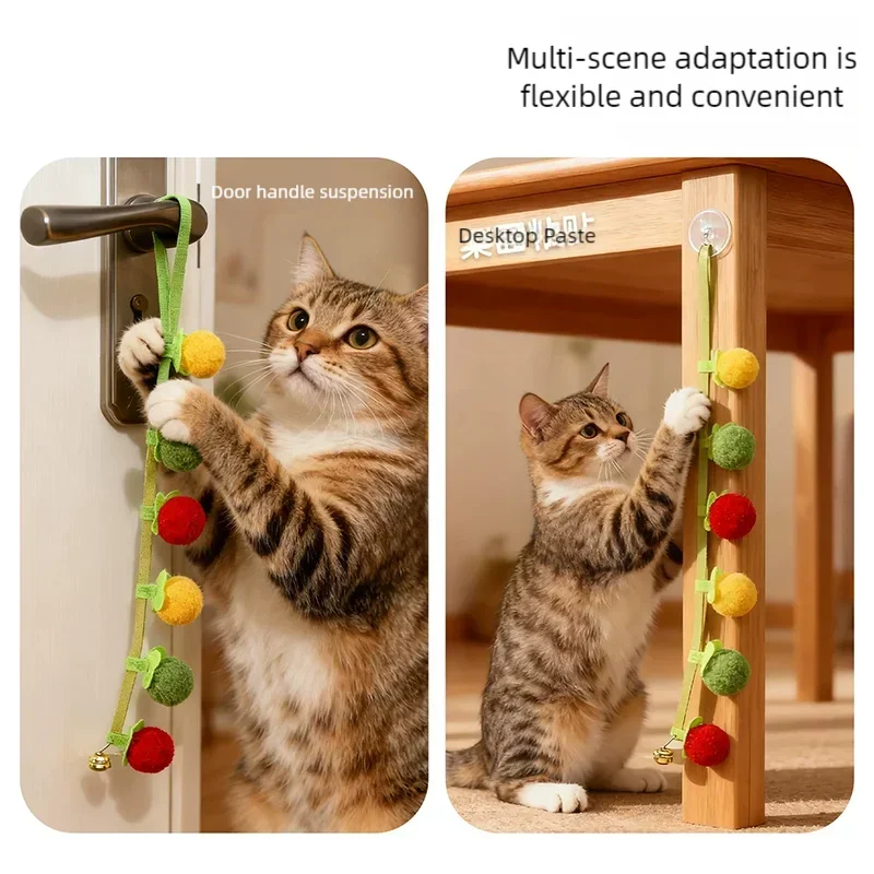 Durable Tomato Cat Teaser String Toy With Bell Self Play Interactive