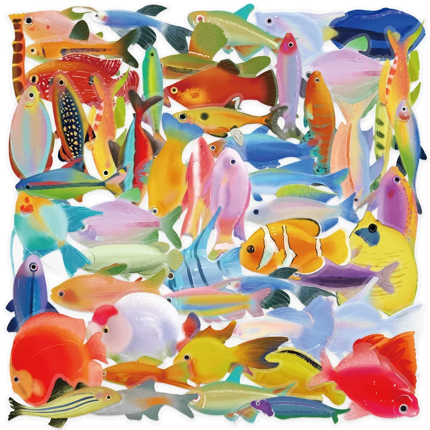 50pcs Cartoon Marine Creatures Fish Stickers Fishing Box Suitcase