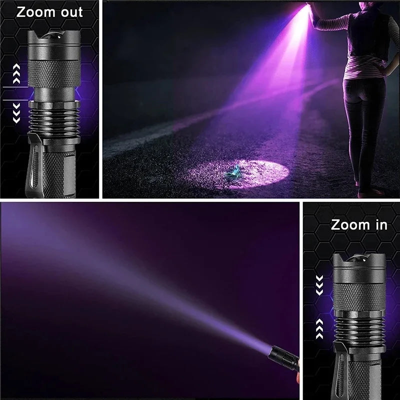 LED UV Flashlight 365/395nm Portable Mini Ultraviolet Torch Waterproof
