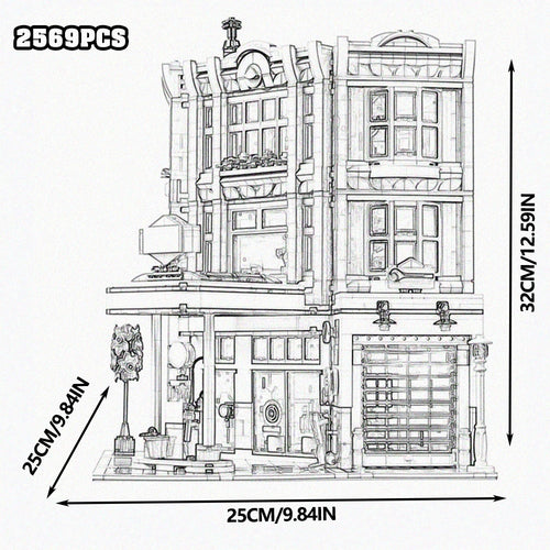 Creative Expert Bricks Bank Cafe Corner MOC Street View City Model