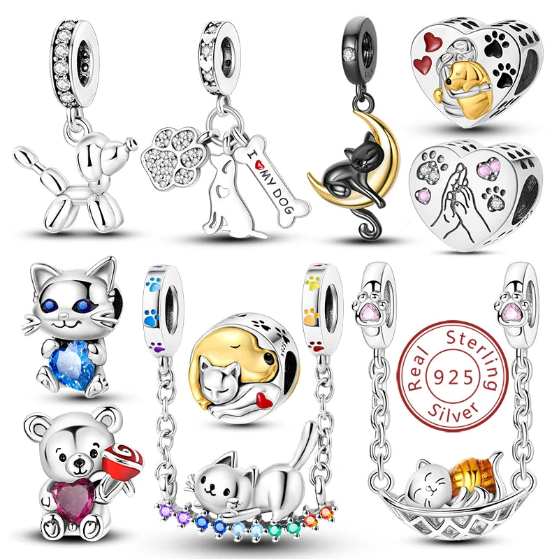 New 925 Sterling Silver Charm Beads Dog Cat Pets Pendant Fit Original