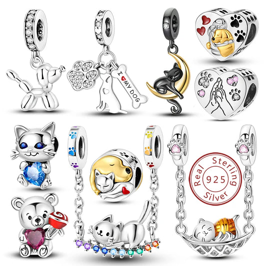 New 925 Sterling Silver Charm Beads Dog Cat Pets Pendant Fit Original
