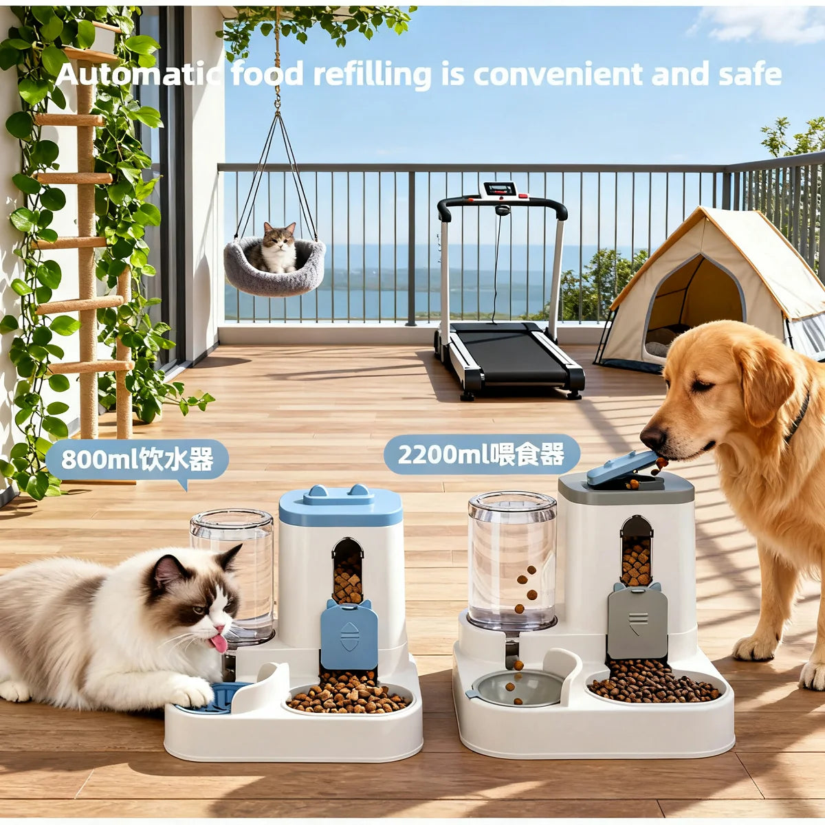 Dog & Cat Automatic Feeder & Waterer Set: Gravity Design, Leak-Proof,