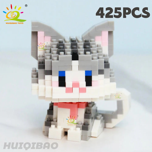 HUIQIBAO Cute Cat Micro Model Building Block Kids Mini Pets City