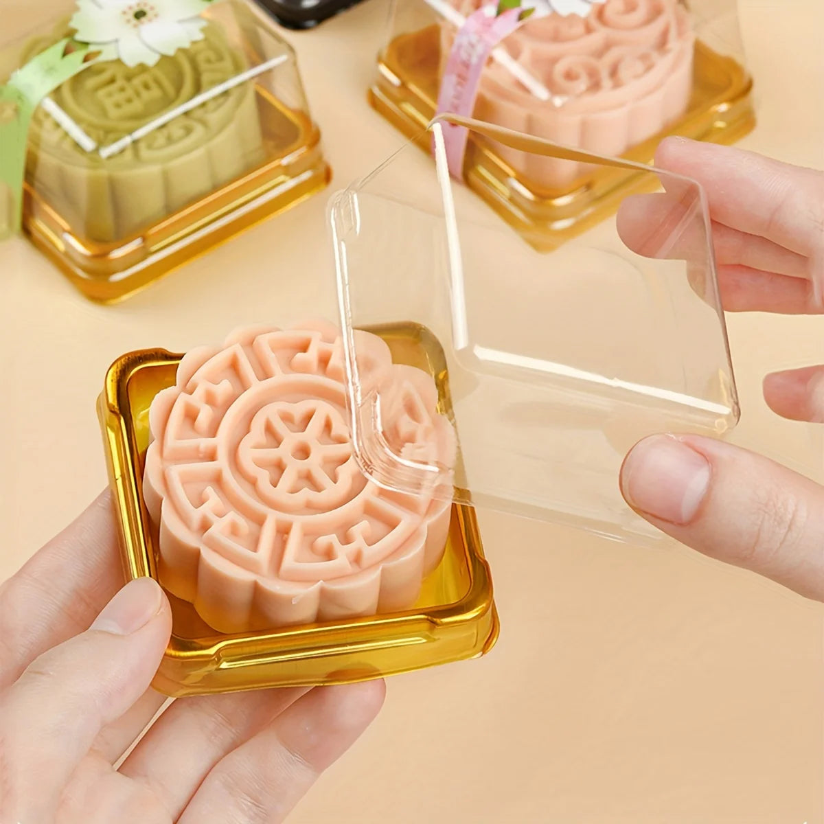 50pcs Clear Plastic Mini Cake Box Set  Baking and Kitchen Tools, ldeal