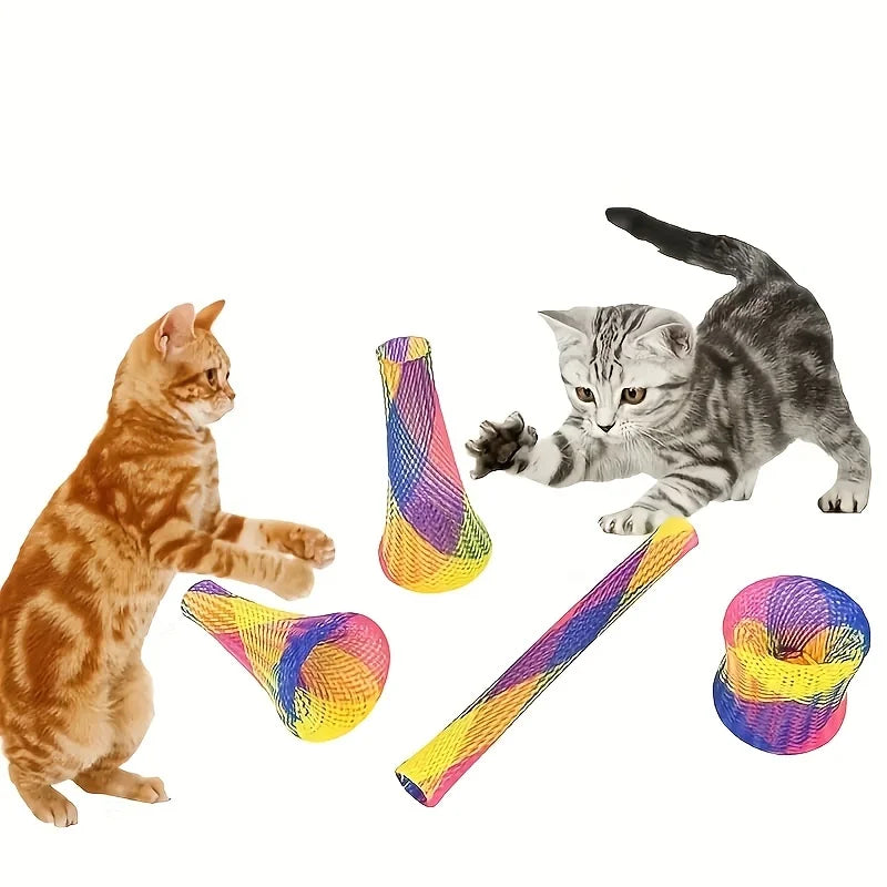Folding Spring Shaped Toys  Colored Elastic Spring  Interactive Cat