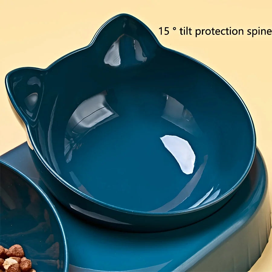 Pet Bowls With Water Feeder, 3 In 1 Ear Design Tilted Cat Water And