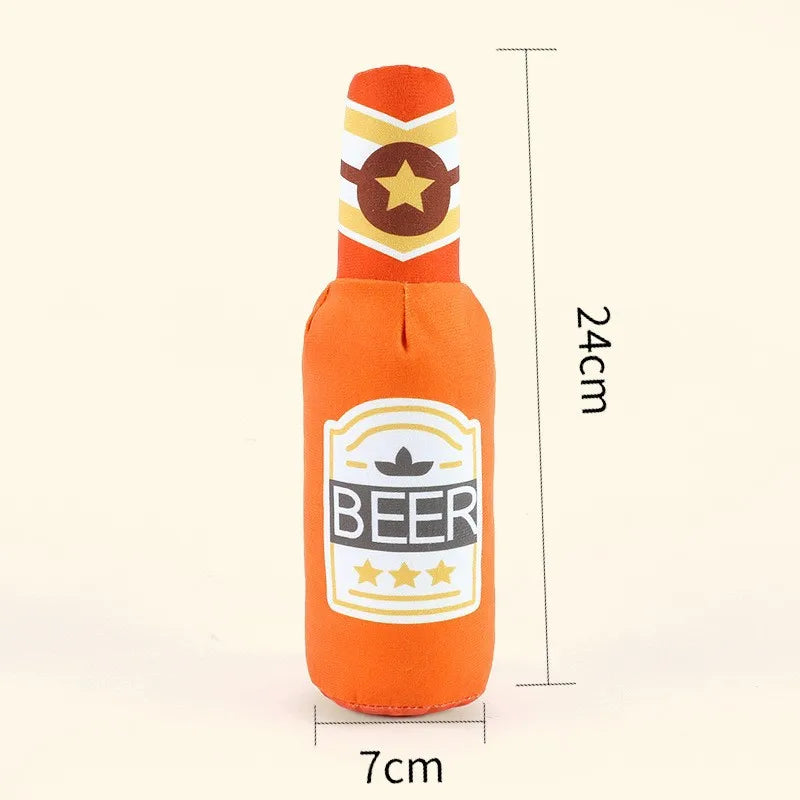 Plush Dog Toys Beer Bottle Shaped for Small & Large Dogs Bite