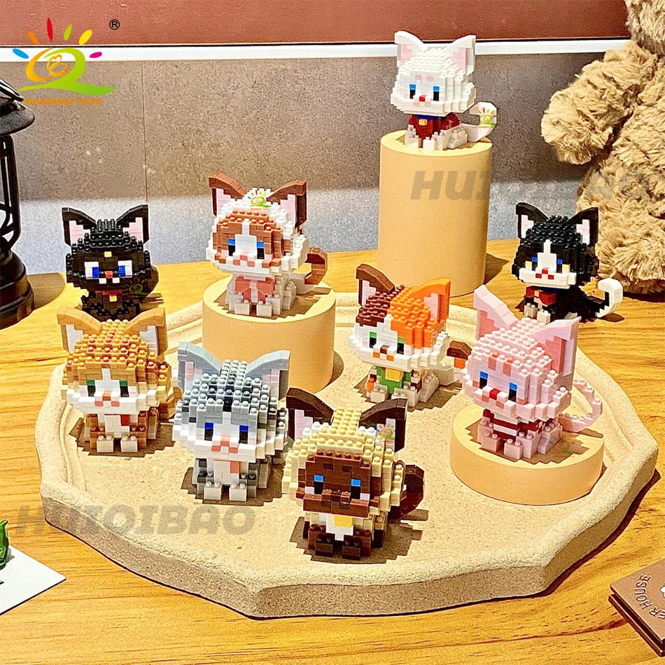 HUIQIBAO Cute Cat Micro Model Building Block Kids Mini Pets City