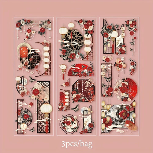 3 Sheets/Bag Of Classical Flower Hot Stamping PET Stickers Chinese