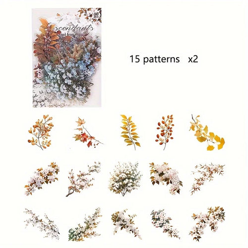 30 Pcs/Pack Vintage plant flowers PET waterproof sticker for DIY