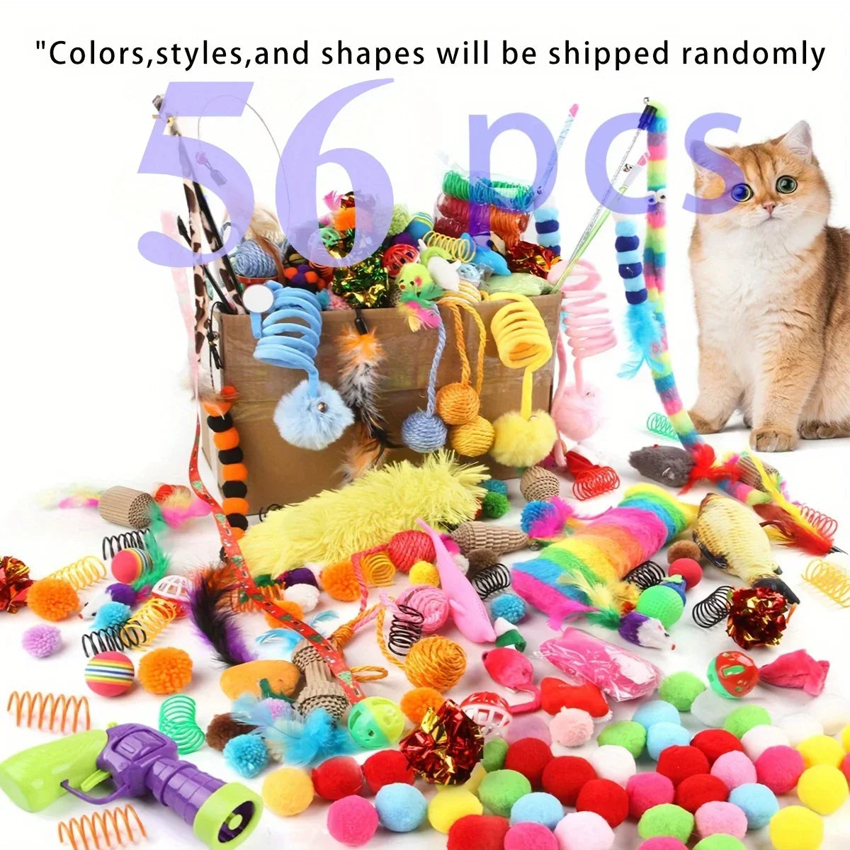 56pcs/28pcs/14pcs Cat Toys Mixed Pack. A Combination of Various