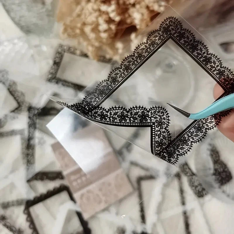 30pcs, Vintage Style Black And White Lace Stickers Book DIY Diary Junk