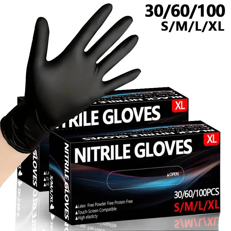 30/60/100PCS Disposable Black Nitrile Gloves Black Nitrile Gloves
