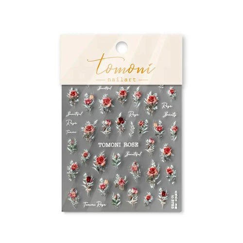 Japanese Vintage Red & Blue Rose Flower Laser Gold Silver Nail