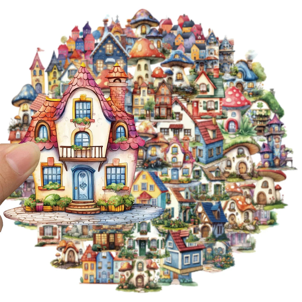 50PCS Fairy Tale House PET Material Stickers DIY Luggage Speaker Water