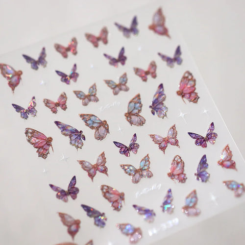1Pcs 5D Embossed Aurora Butterfly Nail Art Stickers Self Adhesive