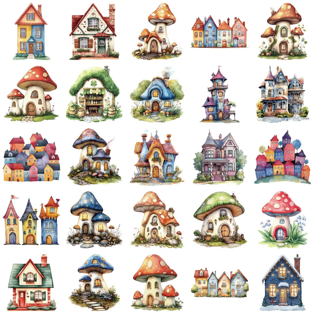 50PCS Creative Fairy Tale House Cartoon PET Transparent Material