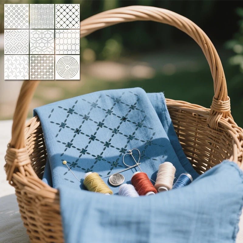 YOMDID 9pcs Sashiko Embroidery Templates Reusable PET Sewing Stencils