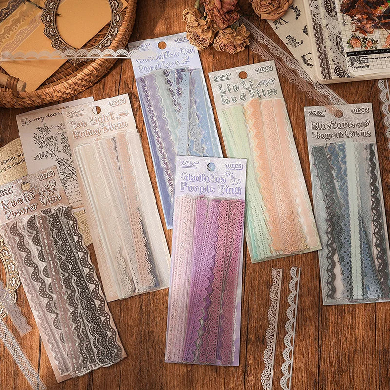 40 pcs Lace Stickers Cute Aesthetics Decor Collage Junk Journal