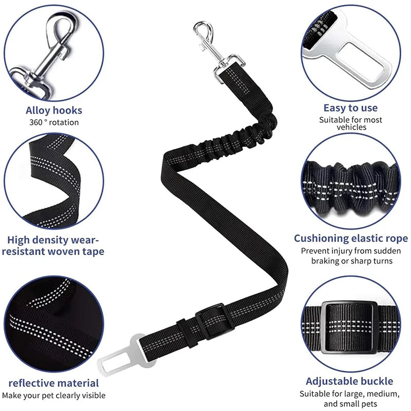 Pet Dog Seat Belt Adjustable Harnesses Lead Restraint Nylon Elastic