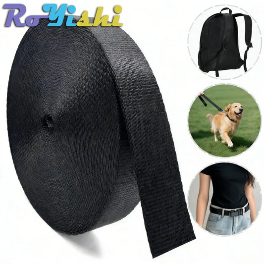 5 Yards 10-50mm Black Nylon Webbing Tape Backpack Strap Pet Collar