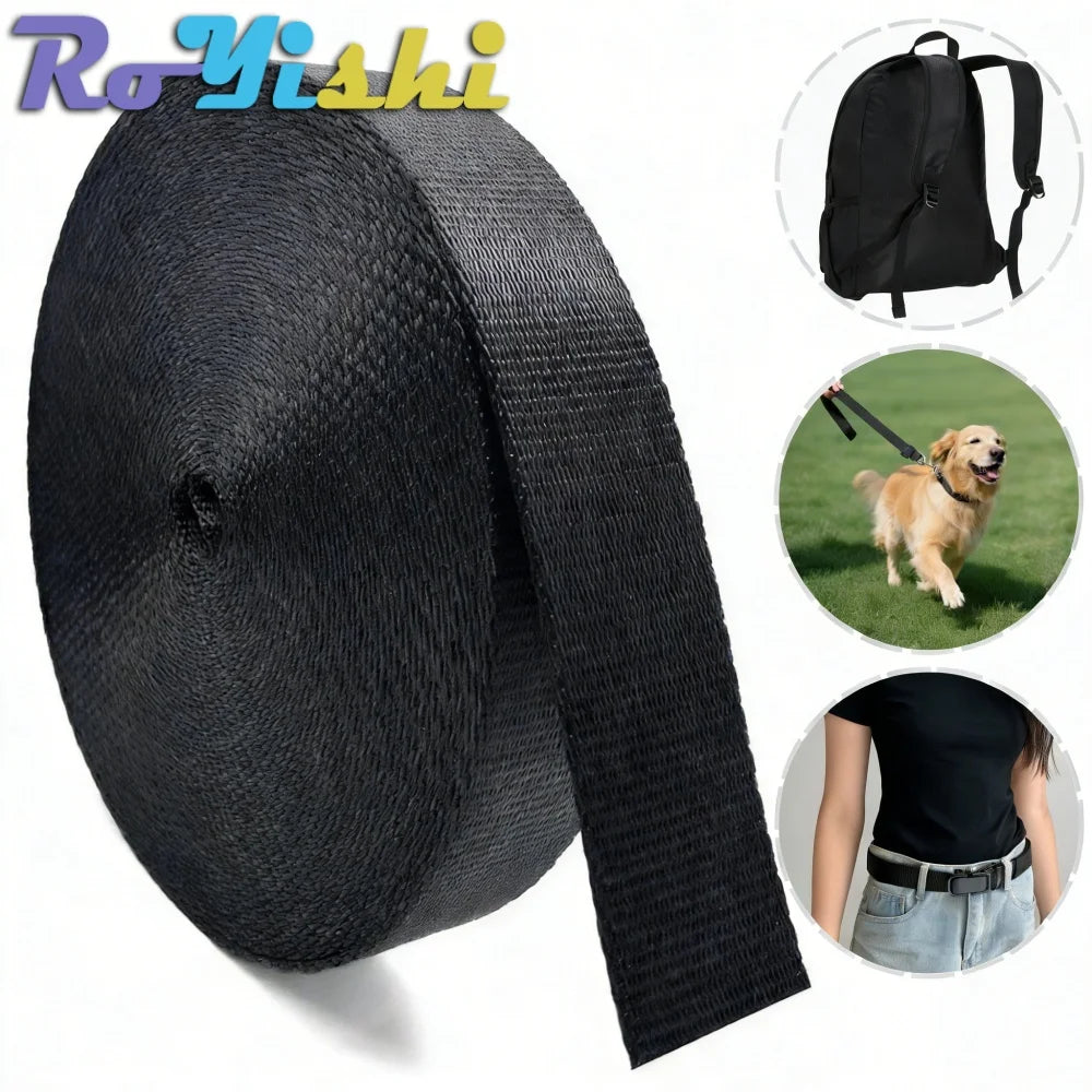 5 Yards 10-50mm Black Nylon Webbing Tape Backpack Strap Pet Collar