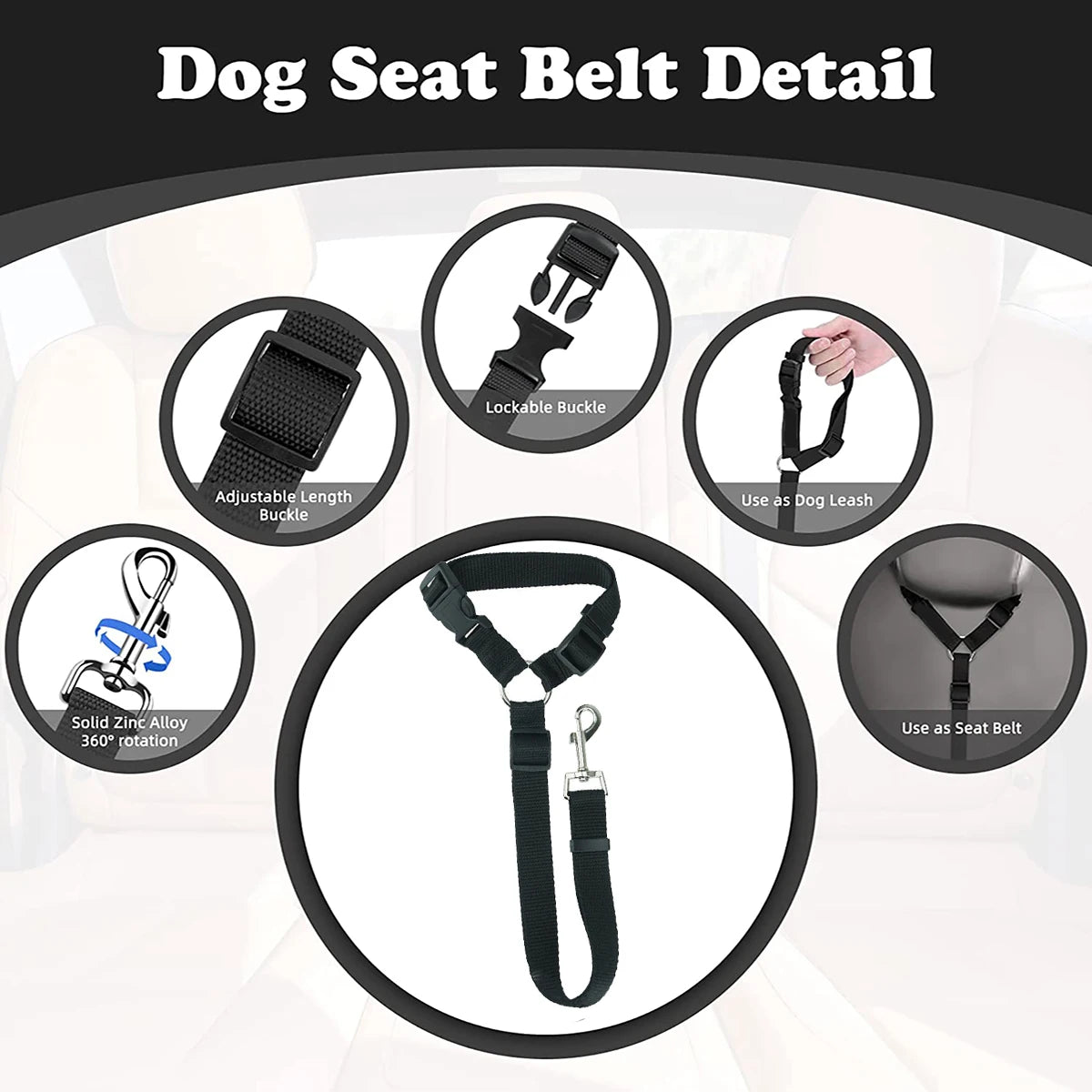 1pc Pet Dog And Cat Seat Belt, Car Headrest Restraint, Adjustable