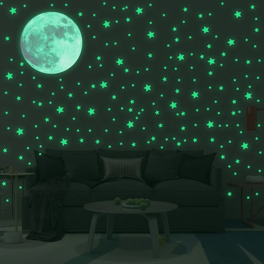 Luminous Moon Stars Wall Stickers for Kids room Bedroom Decor Glow in