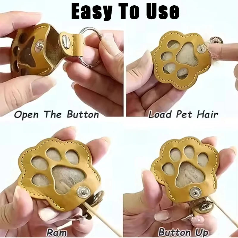 Pet Hair Memorial Keychain PU Leather Keepsake Locket for Cat Dog Fur