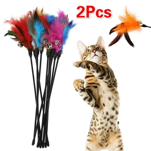 2 Pcs Cat Toy Bell Feather Funny Cat Rod Toy Cat Toys Interactive  Cat