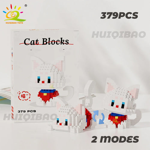 HUIQIBAO Cute Cat Micro Model Building Block Kids Mini Pets City