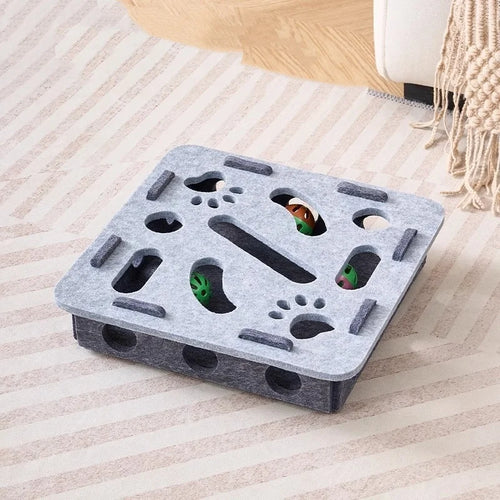 Interactive Cat Puzzle Maze Toy with Bell Ball Felt Box Kitten Playing