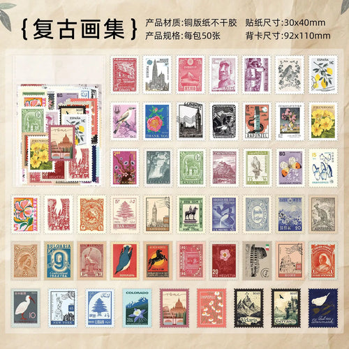50 sheets Philatelic museum series Postage stamp theme stickers