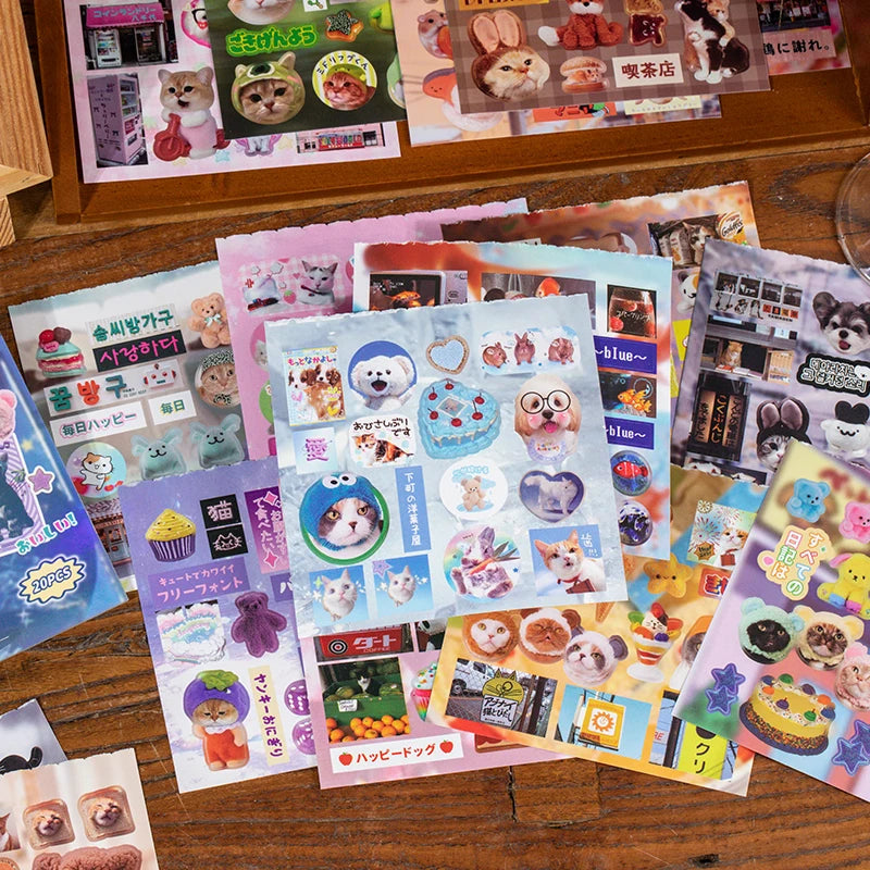 20 Sheets PET Die cut Stickers book Retro Cartoon Decorative handmade