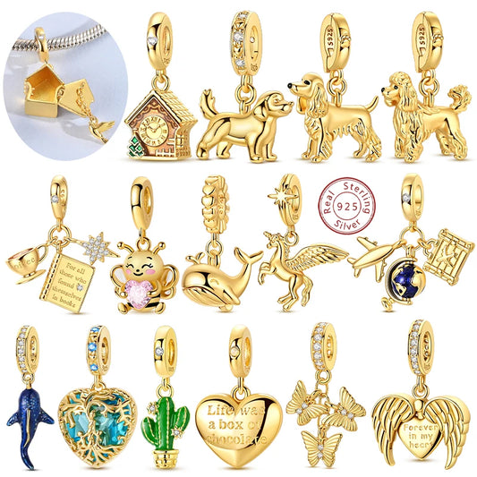 Hot 925 Sterling Silver Gold Charm Bead Pendant Cat Dog Pet Animal