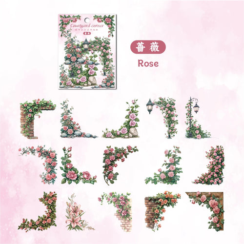 30 pcs Flowers Corner Stickers Retro Hollowed Out Frames Sticker Pack