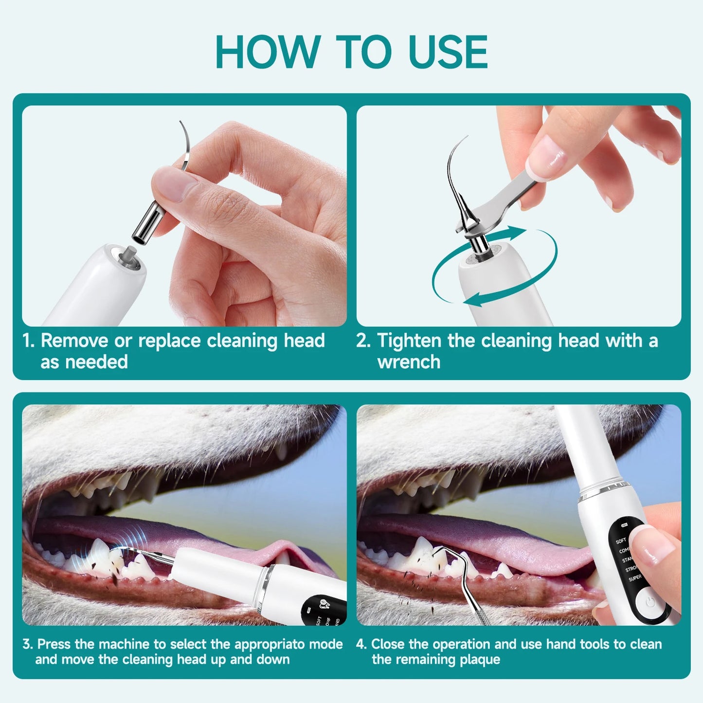 CURVY MOON Dog Use Ultrasonic Tooth Cleaner Dog Cat Pet Dental Scaler