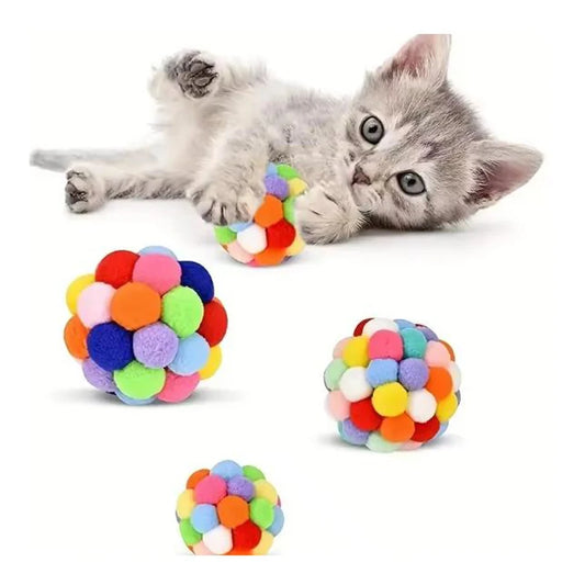 Cat Toys Pet Toy Cat Plush Ball Toys Pet Bouncy Bell Ball Toy Colorful