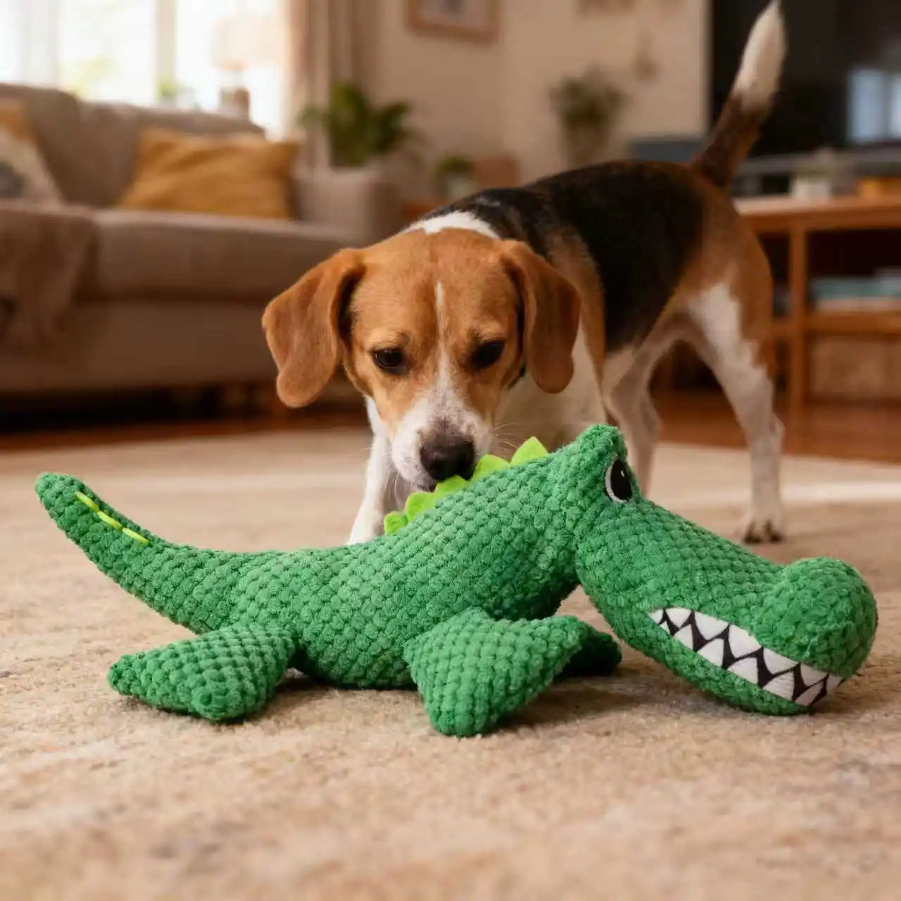 Pet Chew-Resistant Plush Interactive Toy with Sound, Dinosaur Shape,
