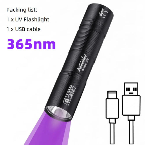 365nm UV Flashlight USB Rechargeable Mini Palm Ultraviolet Nail lamp