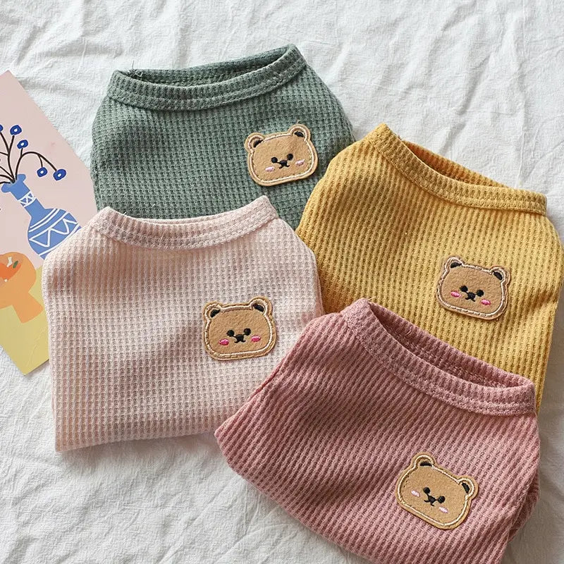 1pc Green Bear Vest Pet Dog Clothes Cat Solid T-shirt Clothing Dogs