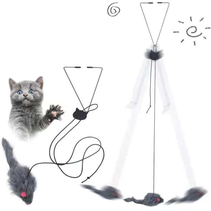 Hanging door mouse teasing cat stick elastic clip door swing hanging