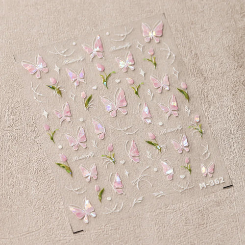 1Pcs 5D Embossed Aurora Butterfly Nail Art Stickers Self Adhesive