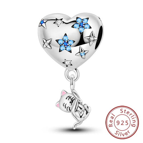 Charms 925 Sterling Silver Dog Cat Paw Print Love Pets Charms Beads