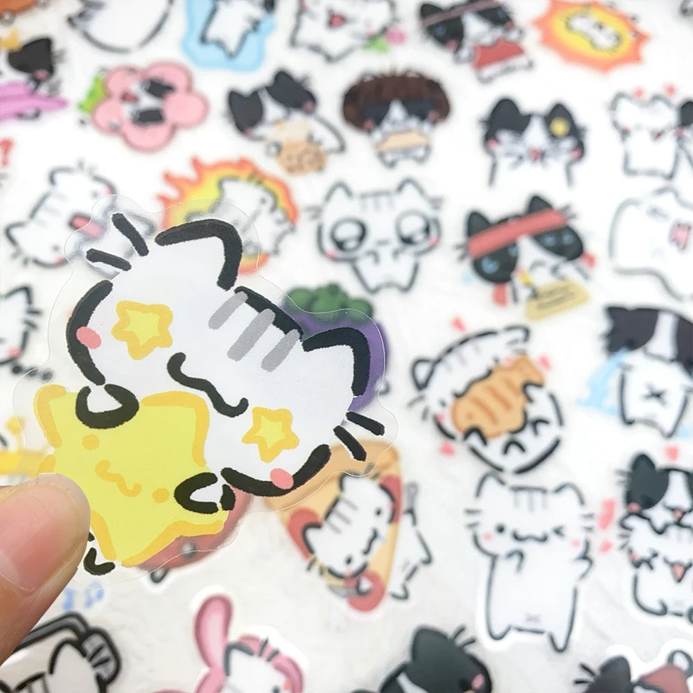 54pcs Little Cat Transparent PET Stickers Decals For Laptop Scrapbook