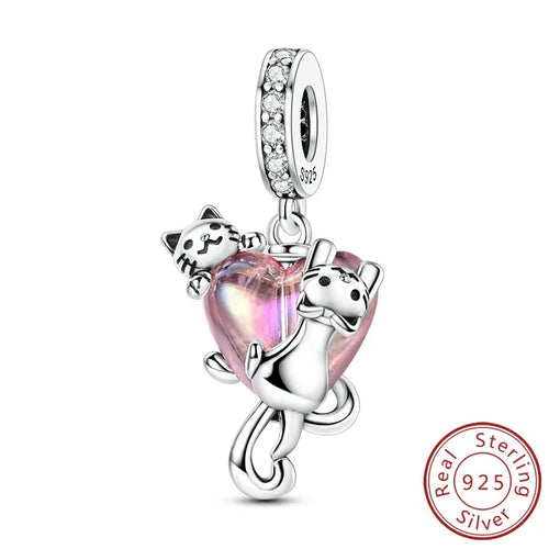 Charms 925 Sterling Silver Dog Cat Paw Print Love Pets Charms Beads