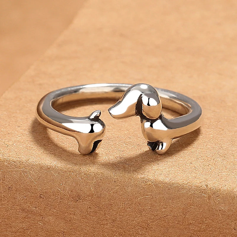 Cute Dachshund Dog Thai Silver Adjustable Rings Original Open Sausage