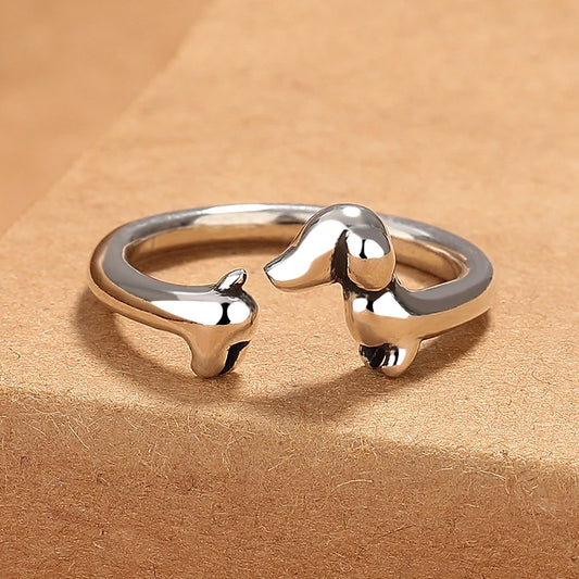 Cute Dachshund Dog Thai Silver Adjustable Rings Original Open Sausage