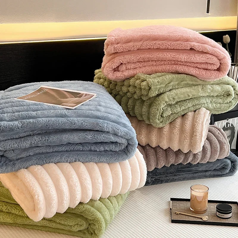 Solid Color Thickened Wide Striped Multifunctional Blanket Can Be Used